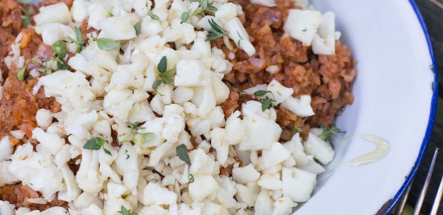 Roter Buchweizenbulgur mit geröstetem Blumenkohl, nur Mut bei pingeligen Kindern!